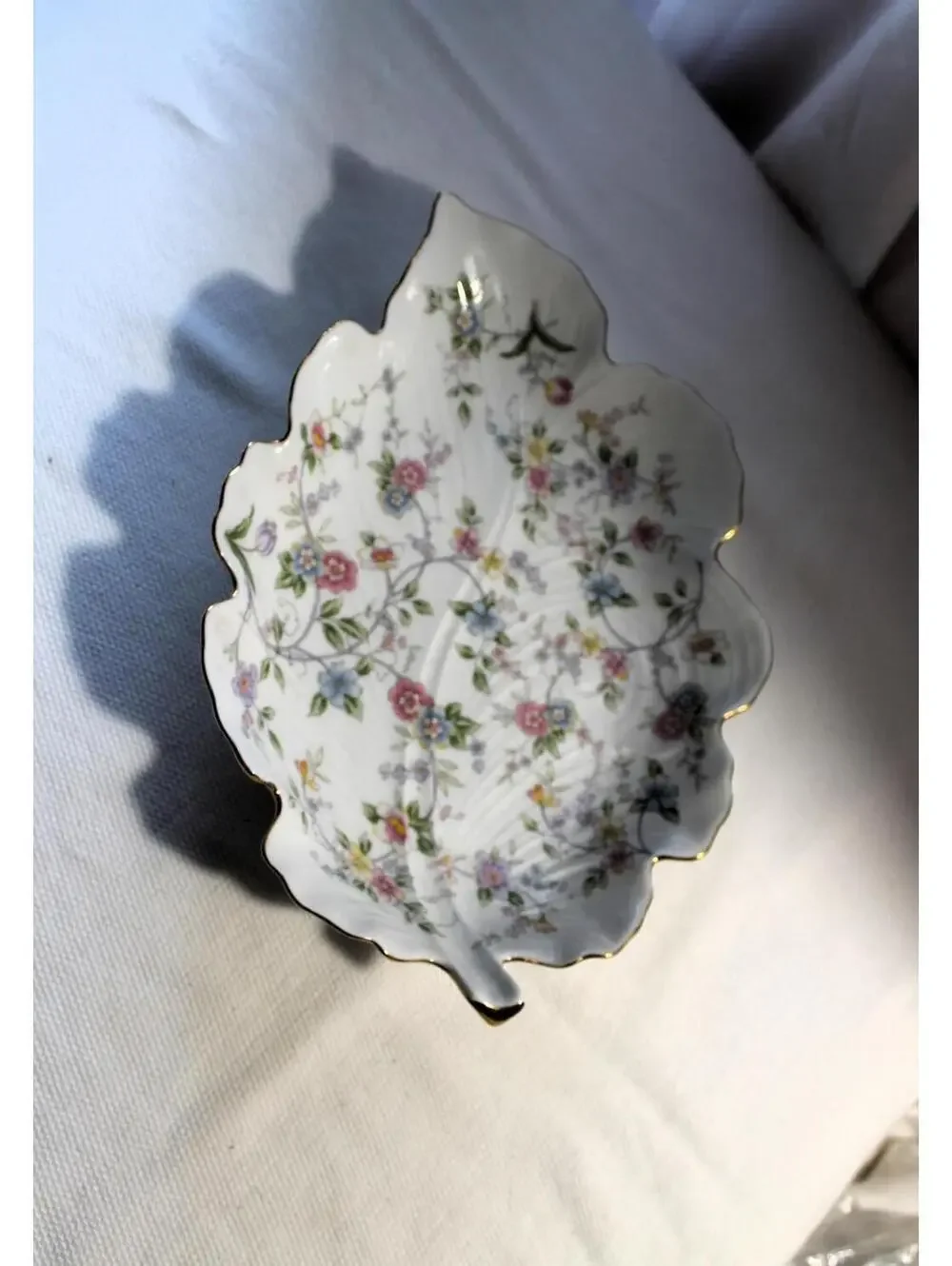 Vintage Andrea by Sadek Corona Large Leaf Tray, Pastel Floral on White